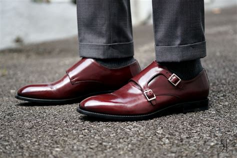 burgundy monk strap shoes